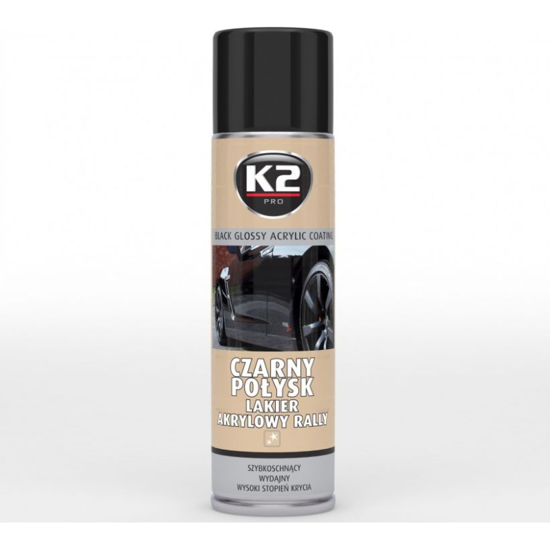 [10341] AKRILINIAI BLIZGŪS DAŽAI K2 BLACK GLOSS 500ML SPRAY