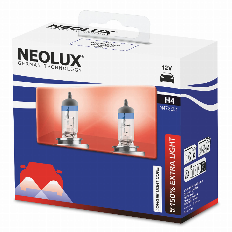 [NO-N472EL1-2SCB] NEOLUX LEMPUTĖS H4 12V 60/55W P43T +150% EXTRA LIGHT