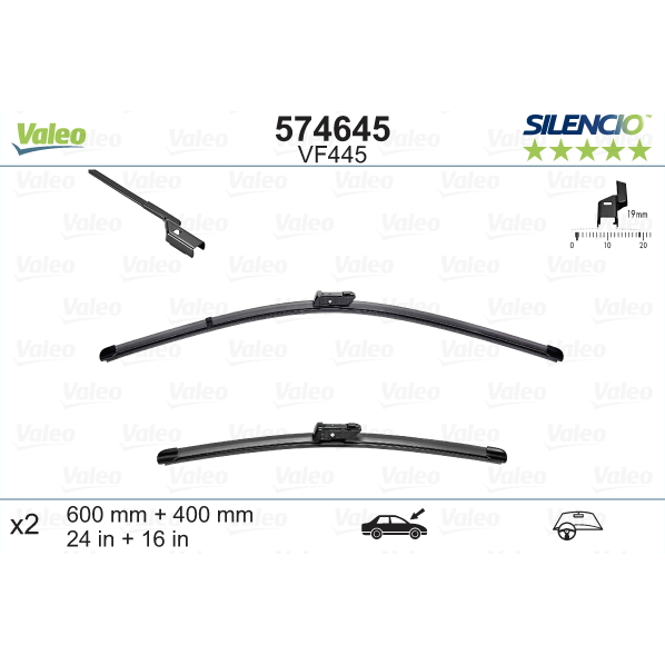 [S574645] VALEO SILENCIO VALYTUVAI SEAT, CITROEN, FIAT, FORD, OPEL, RENAULT FLAT BLADE