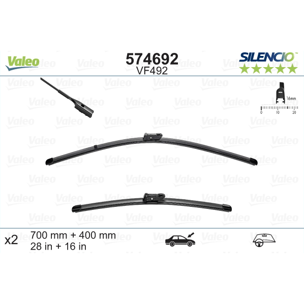 [S574692] VALEO SILENCIO VALYTUVAI SEAT, VW FLAT BLADE VF492 X2