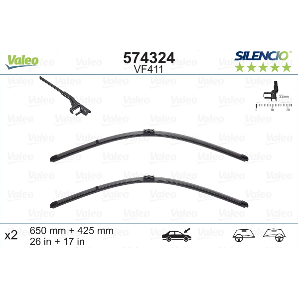 [S574324] VALEO SILENCIO VALYTUVAI FORD FOCUS, PEUGEOT 207 FLAT BLADE