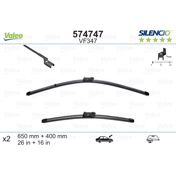 VALEO SILENCIO VALYTUVAI CITROEN, FIAT, OPEL, PEUGEOT, VAUXHALL FLAT BLADE