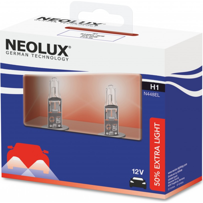 [NO-N448EL-2SCB] NEOLUX LEMPUTĖS H1 12V 2SCB H1 55W +50% EXTRA LIGHT