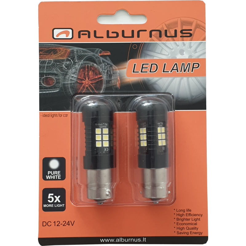 LEMPUTĖS P21W/R5W/R10W LED 21SMD CANBUS BA15S 12-24V (2VNT)