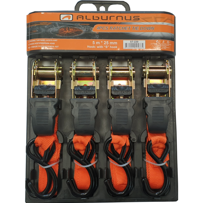 [ST-220] RATCHET TIE DOWN 5M * 25MM 4 PCS