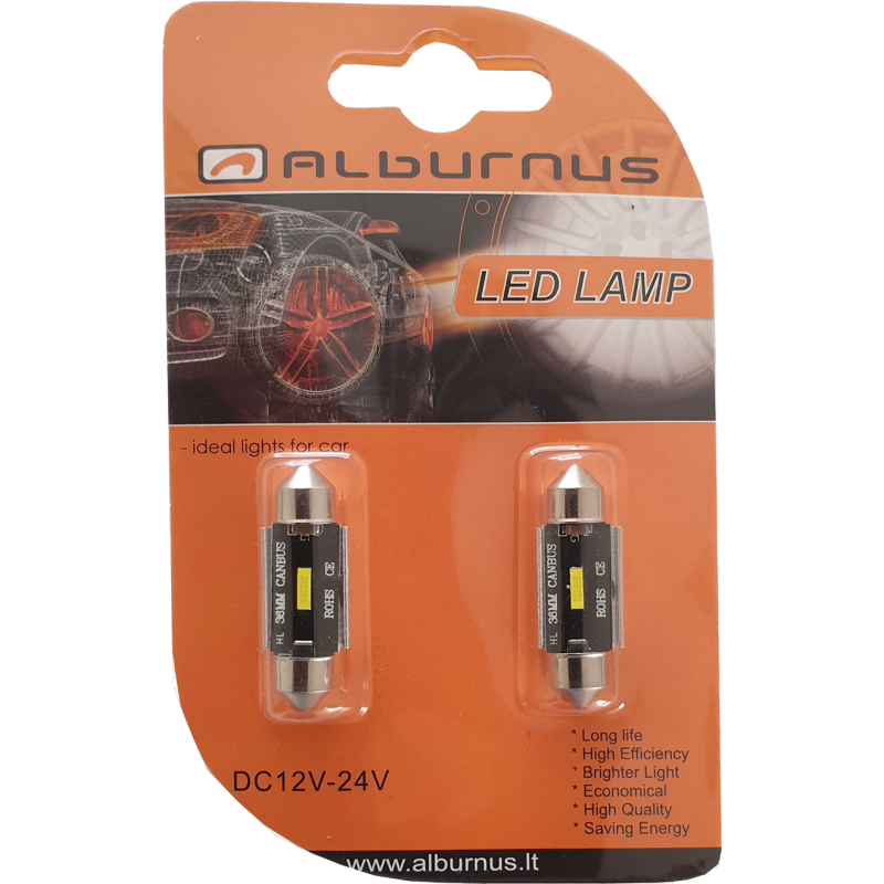 [AL50451-39] LEMPUTĖS C5W T11 LED 1SMD 39MM CANBUS 12-24V (2VNT)