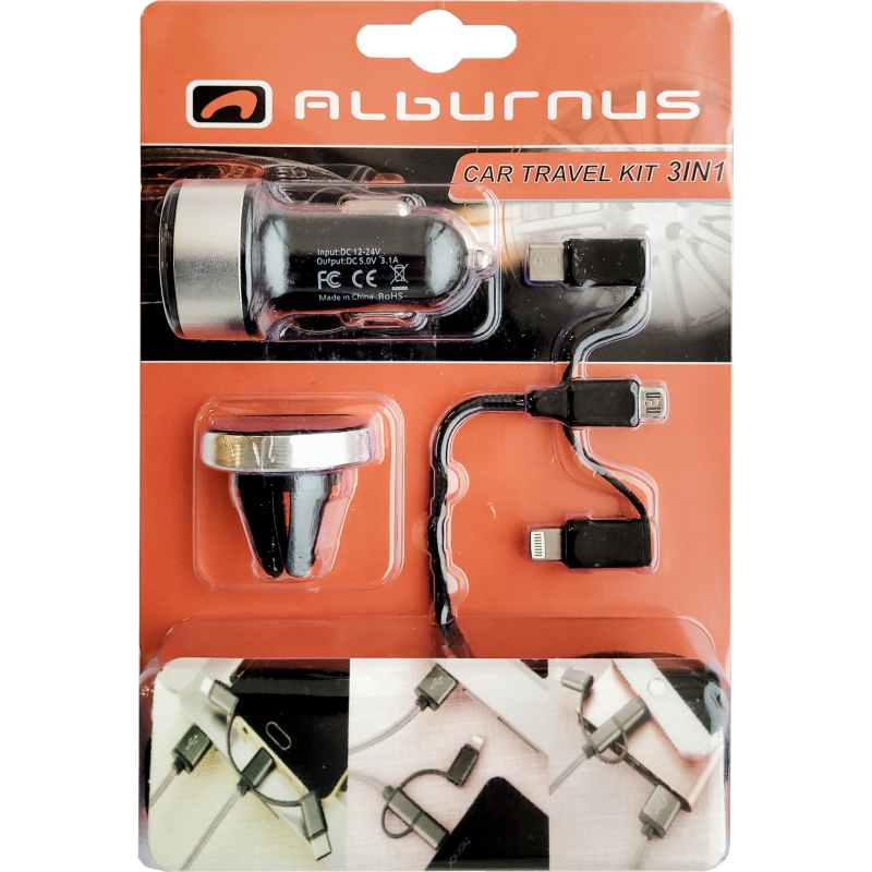 [51812] RINKINYS - TELEFONO ĮKROVIKLIS 12/24V 3IN1, LAIKIKLIS, 2USB, 3.1A