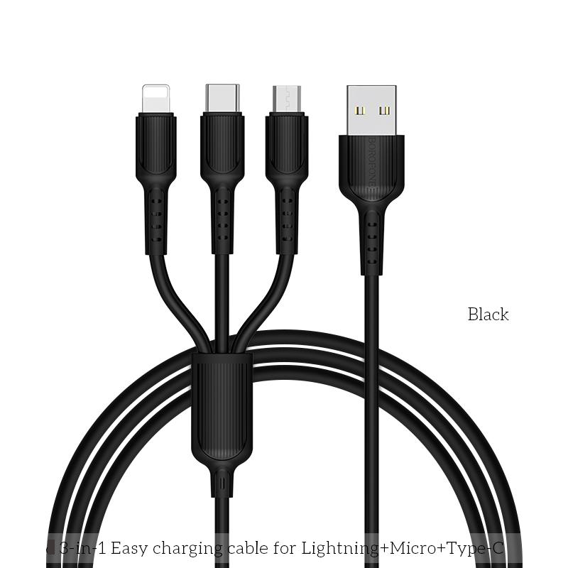 [51852] ĮKROVIMO LAIDAS USB SU TYPE C, MICRO USB, LIGHTNING JUNGTIMIS