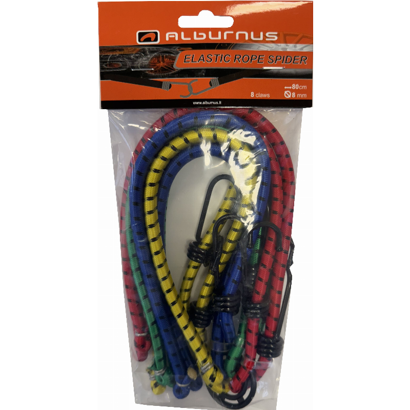 [LS-825] ELASTINĖS KROVINO TVIRTINIMO VIRVUTĖS 4 VNT "SPIDER" 8MM X 80CM