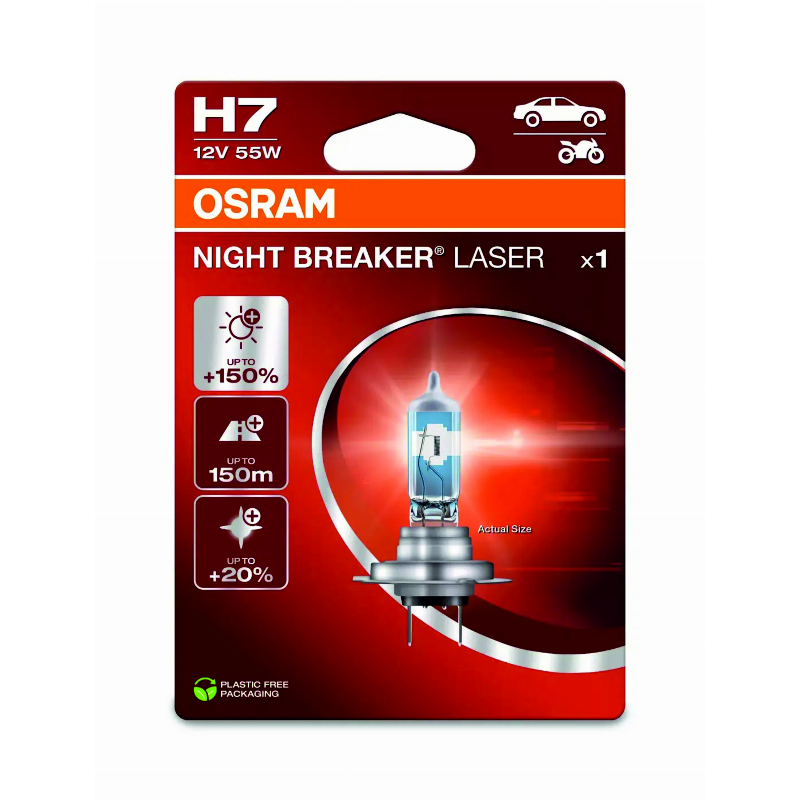 OSRAM LEMPUTĖS H7 55W 12V PX26D NIGHT BREAKER LASER +150%