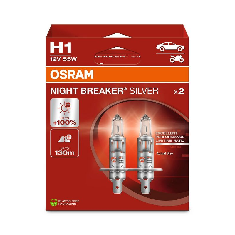[OS-64150NBS-2HB] OSRAM LEMPUTĖS H1 55W 12V P14,5S +100% NIGHT BREAKER SILVER