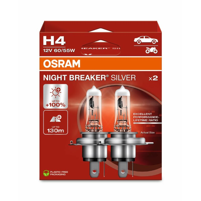 [OS-64193NBS-2HB] OSRAM LEMPUTĖS  H4 60/55W 12V P43T +100% NIGHT BREAKER SILVER