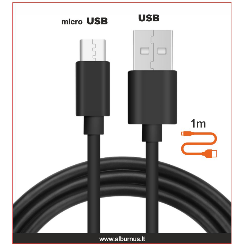 [51610] ĮKROVIMO LAIDAS USB SU MICRO USB 2.4A 1M