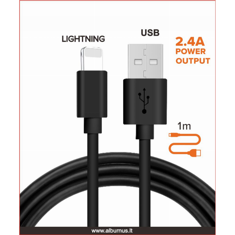 [51612] ĮKROVIMO LAIDAS USB SU LIGHTNING 2.4A 1M